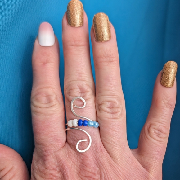 HANDMADE Anxiety Worry ring 360 glass beads fidget adjustable swirl meditation - Picture 6 of 9